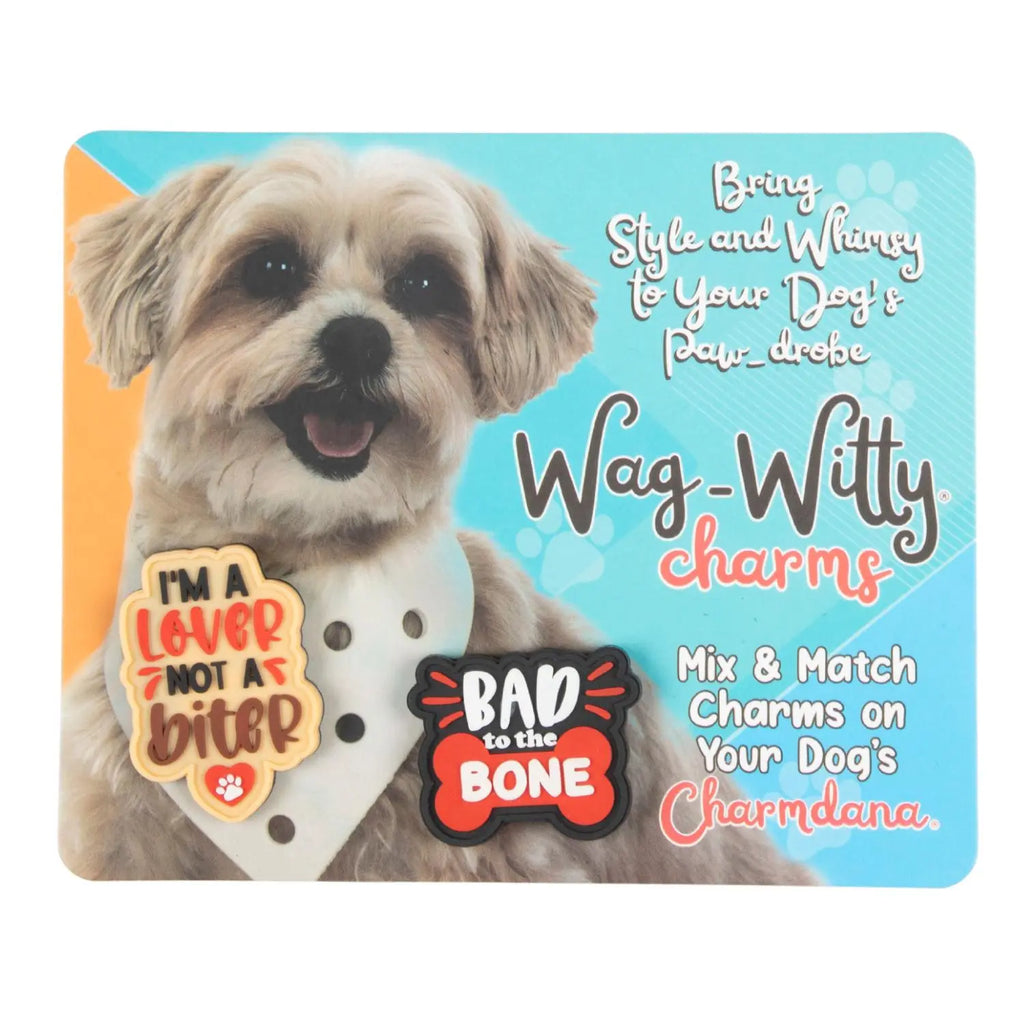 Wag-Witty Dog Bandana Charmdana- Bad to the Bone/Lover Not Biter Wag Around Town