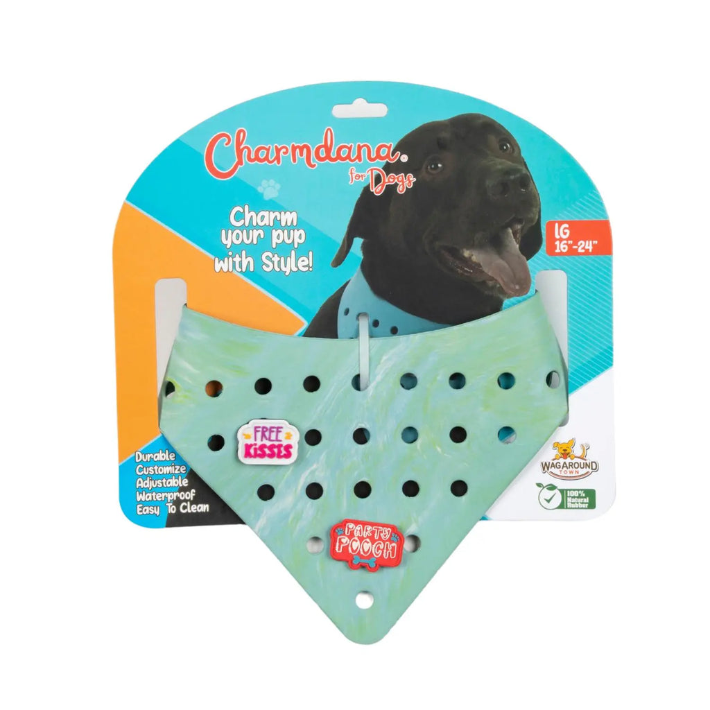 Charmdana- Light Weight- Seafoam- Rubber Dog Bandana with Charms! Wag Around Town