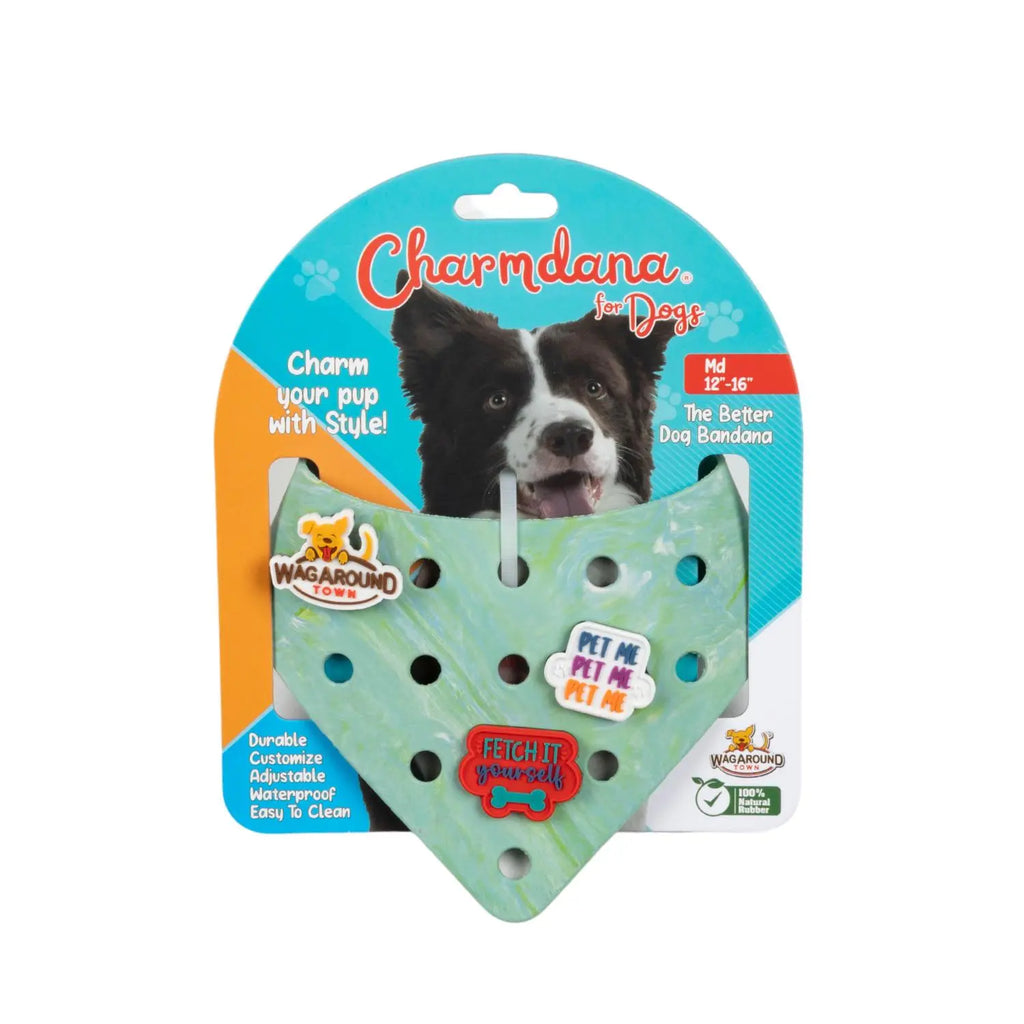 Charmdana- Light Weight- Seafoam- Rubber Dog Bandana with Charms! Wag Around Town