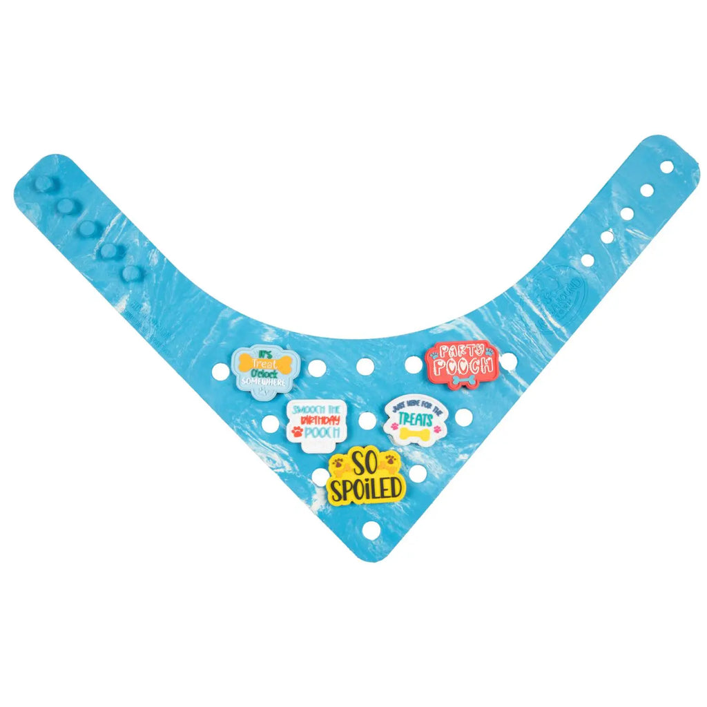 Charmdana-  Light Weight- Blue Wave- Rubber Dog Bandana with Charms! Wag Around Town