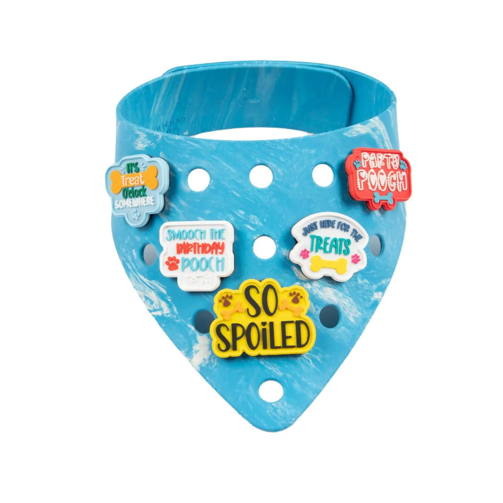 Charmdana-  Light Weight- Blue Wave- Rubber Dog Bandana with Charms! Wag Around Town