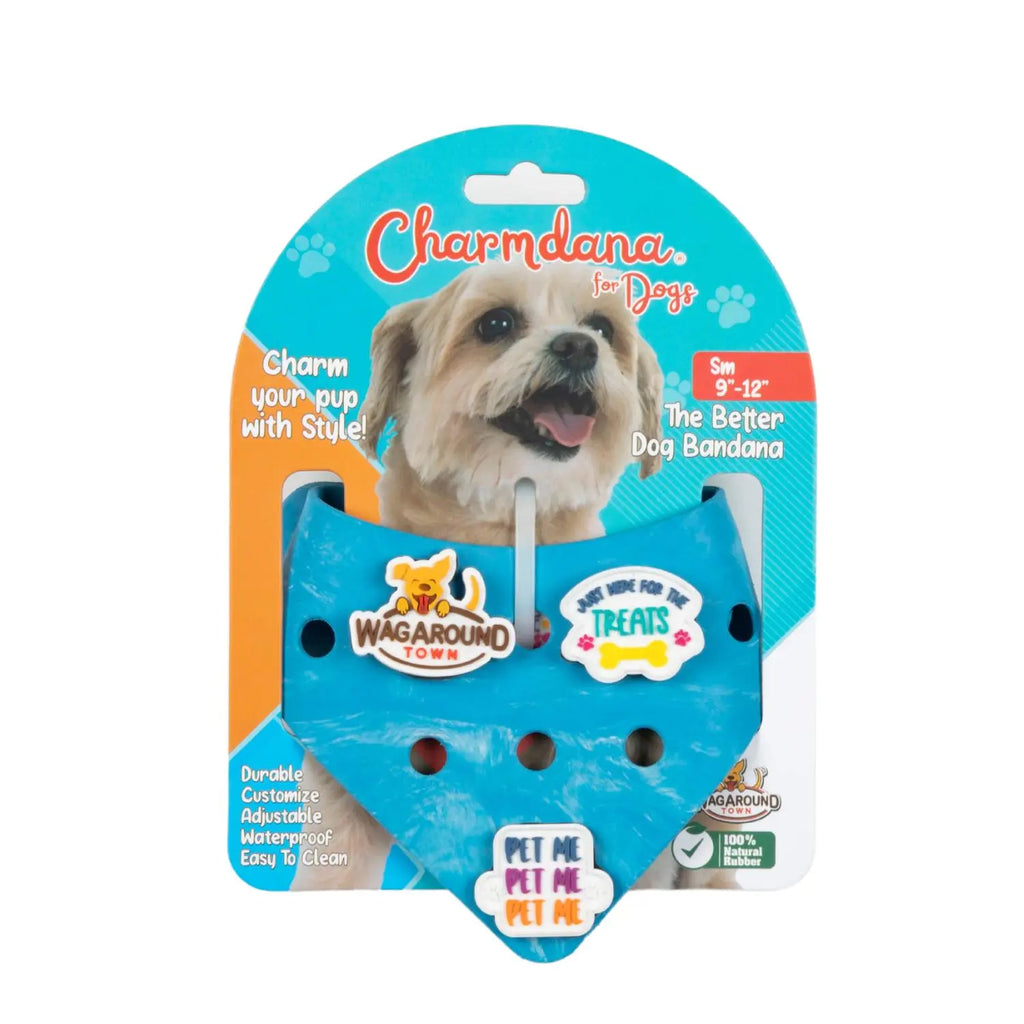 Charmdana-  Light Weight- Blue Wave- Rubber Dog Bandana with Charms! Wag Around Town