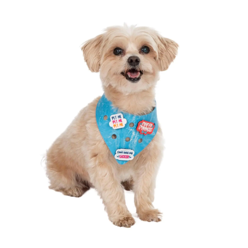 Charmdana-  Light Weight- Blue Wave- Rubber Dog Bandana with Charms! Wag Around Town