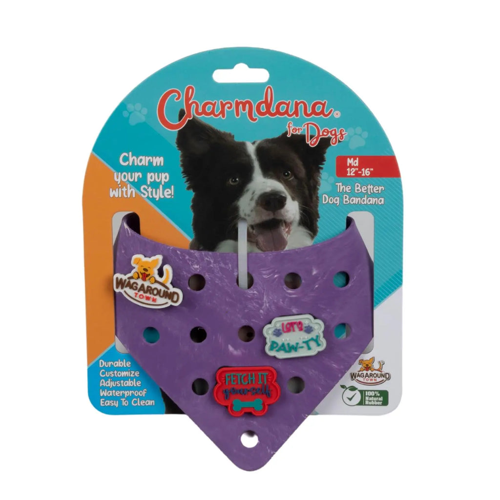 Charmdana-  Light Weight- Violet - Rubber Dog Bandana with Charms! Wag Around Town