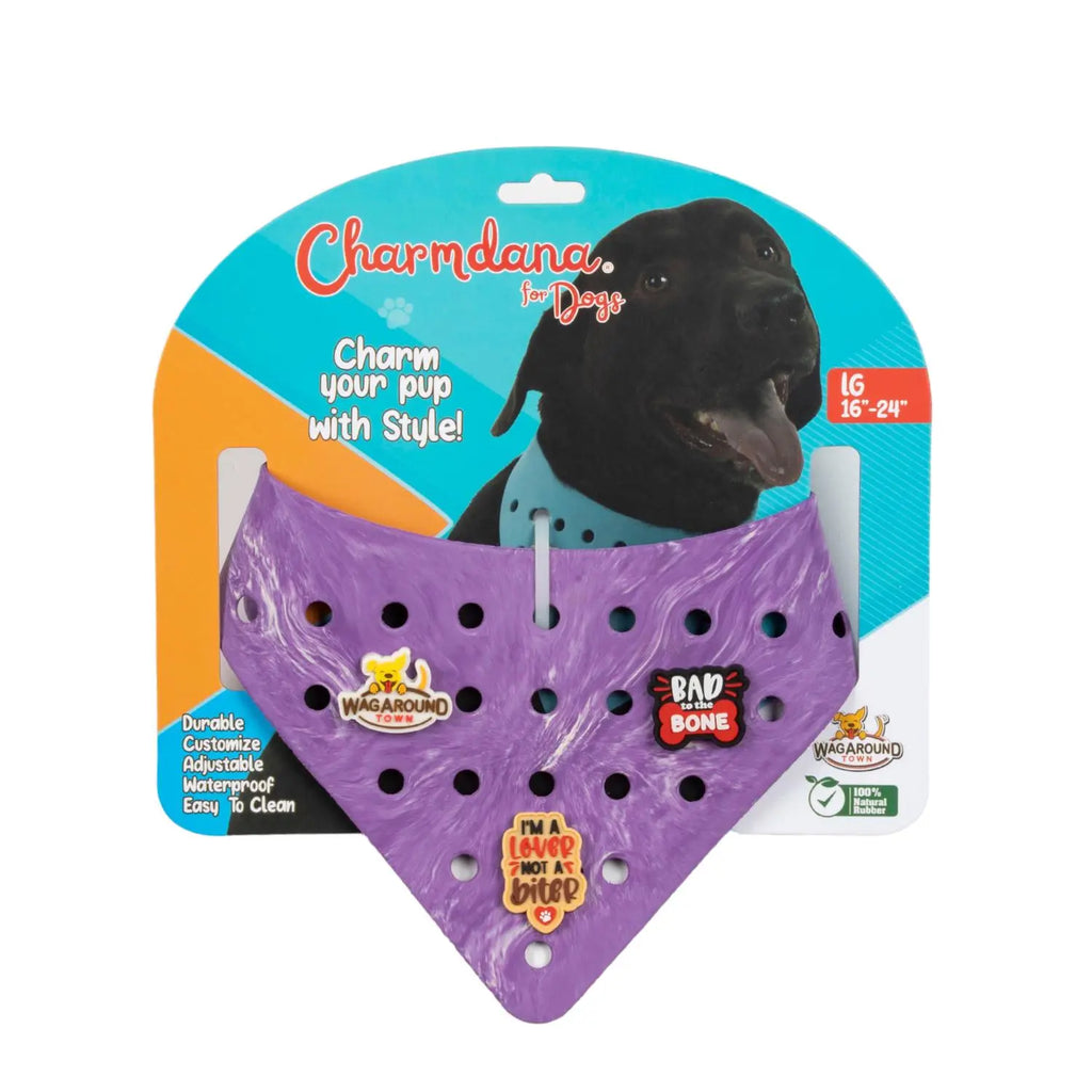 Charmdana-  Light Weight- Violet - Rubber Dog Bandana with Charms! Wag Around Town