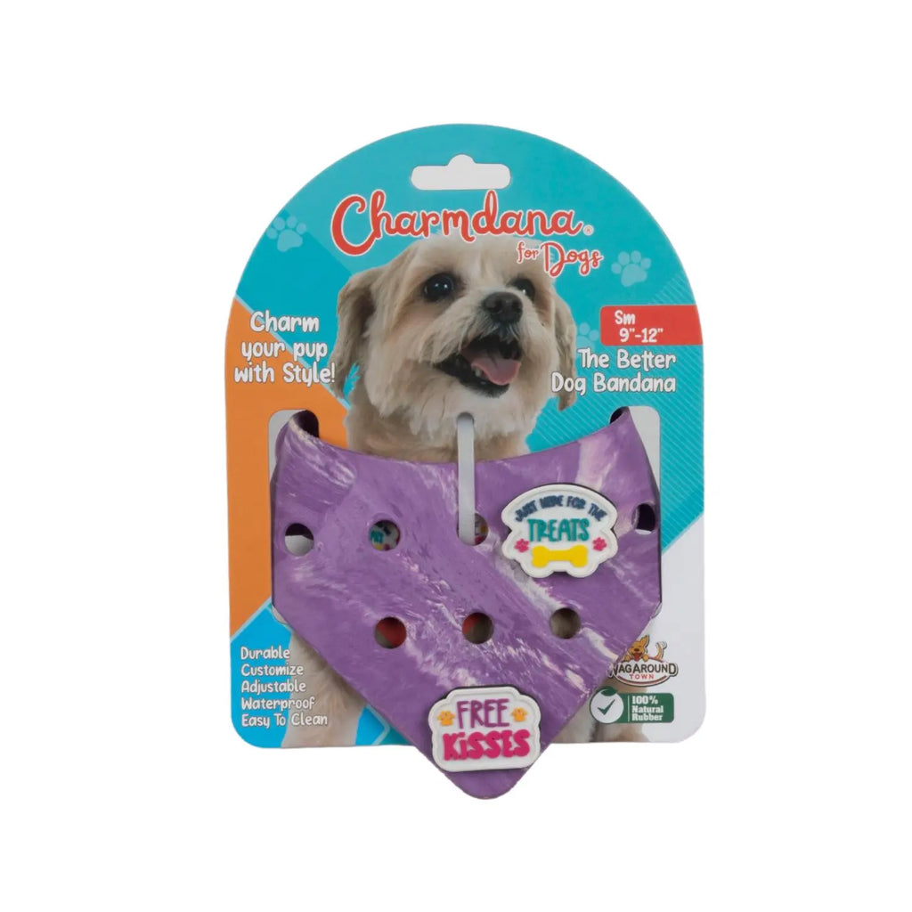 Charmdana-  Light Weight- Violet - Rubber Dog Bandana with Charms! Wag Around Town