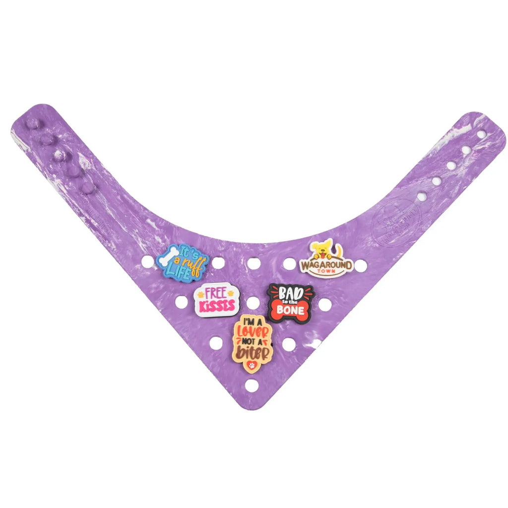 Charmdana-  Light Weight- Violet - Rubber Dog Bandana with Charms! Wag Around Town