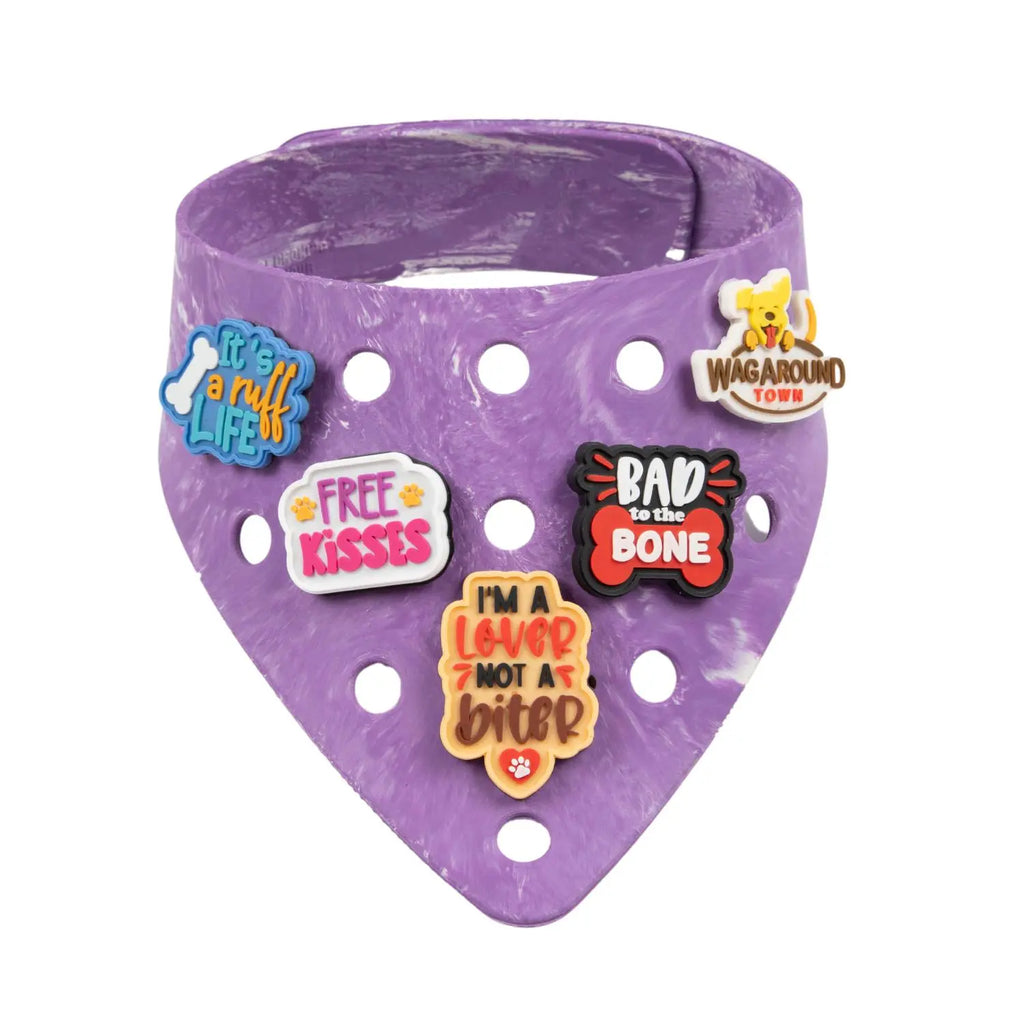 Charmdana-  Light Weight- Violet - Rubber Dog Bandana with Charms! Wag Around Town