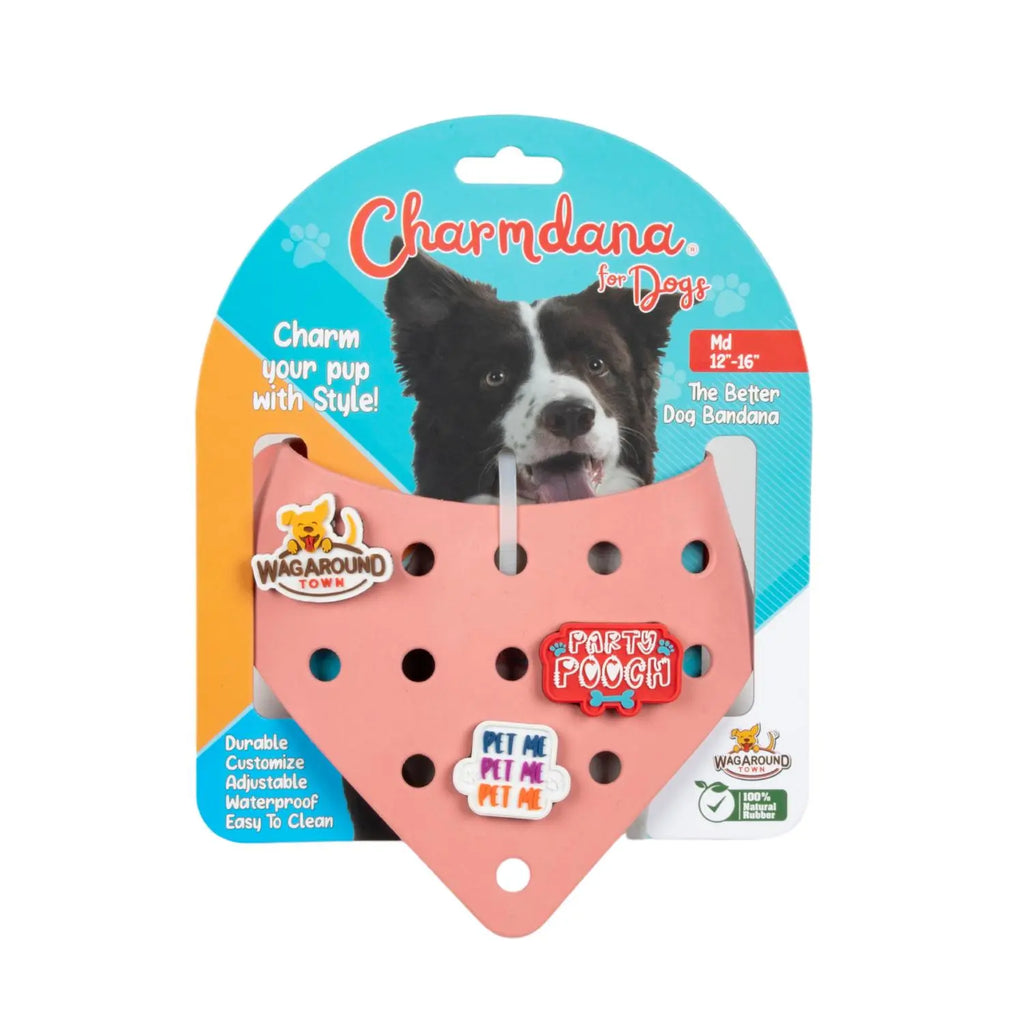 Charmdana- Light Weight-  Pink - Rubber Dog Bandana with Charms! Wag Around Town