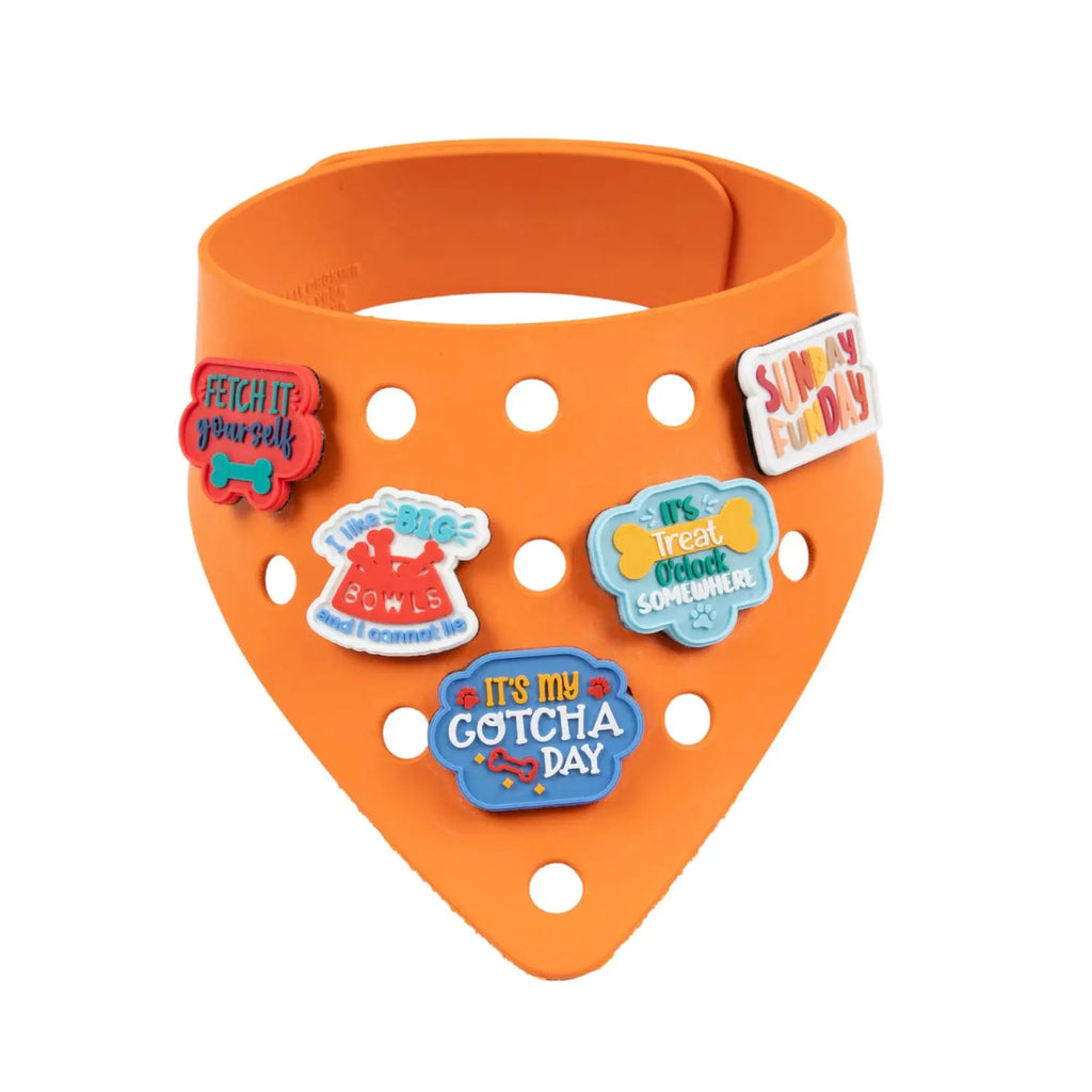 Charmdana-  Light Weight- Orange - Rubber Dog Bandana with Charms! Wag Around Town