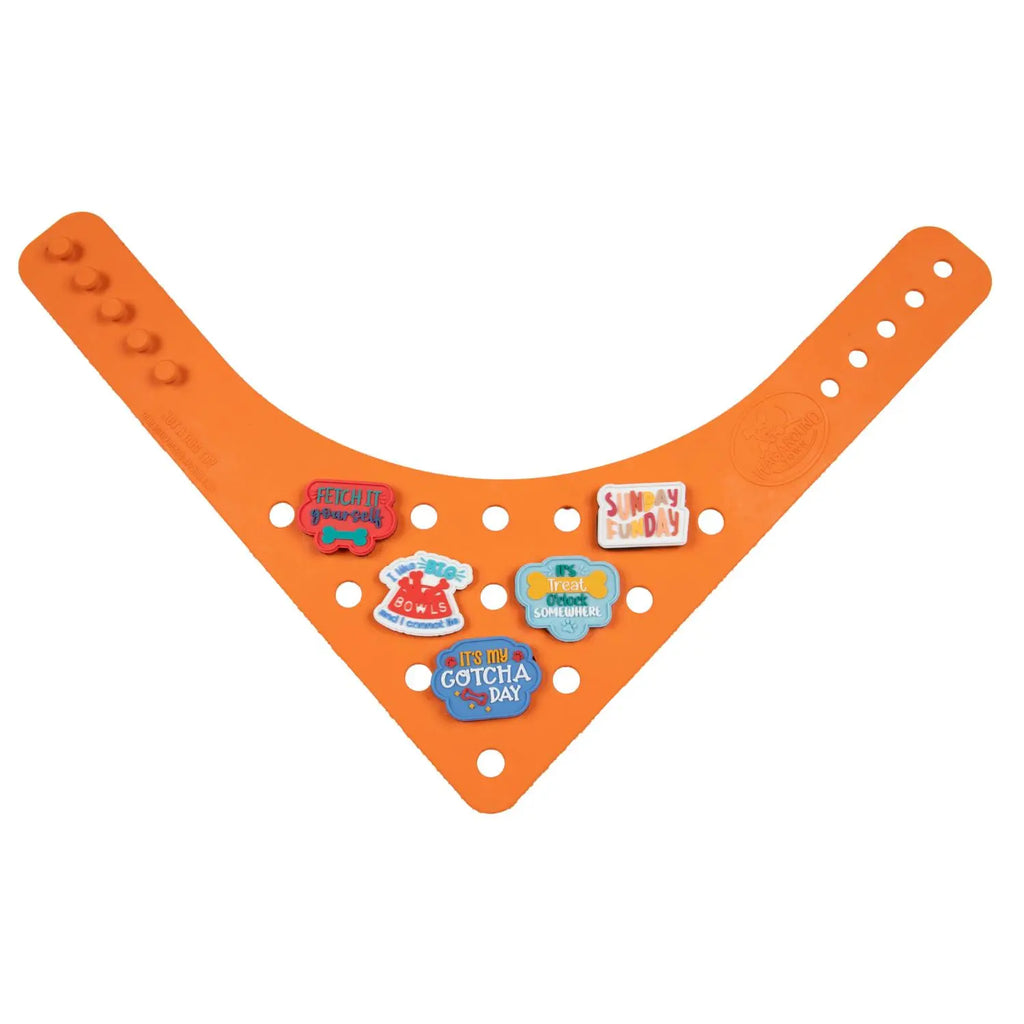 Charmdana-  Light Weight- Orange - Rubber Dog Bandana with Charms! Wag Around Town